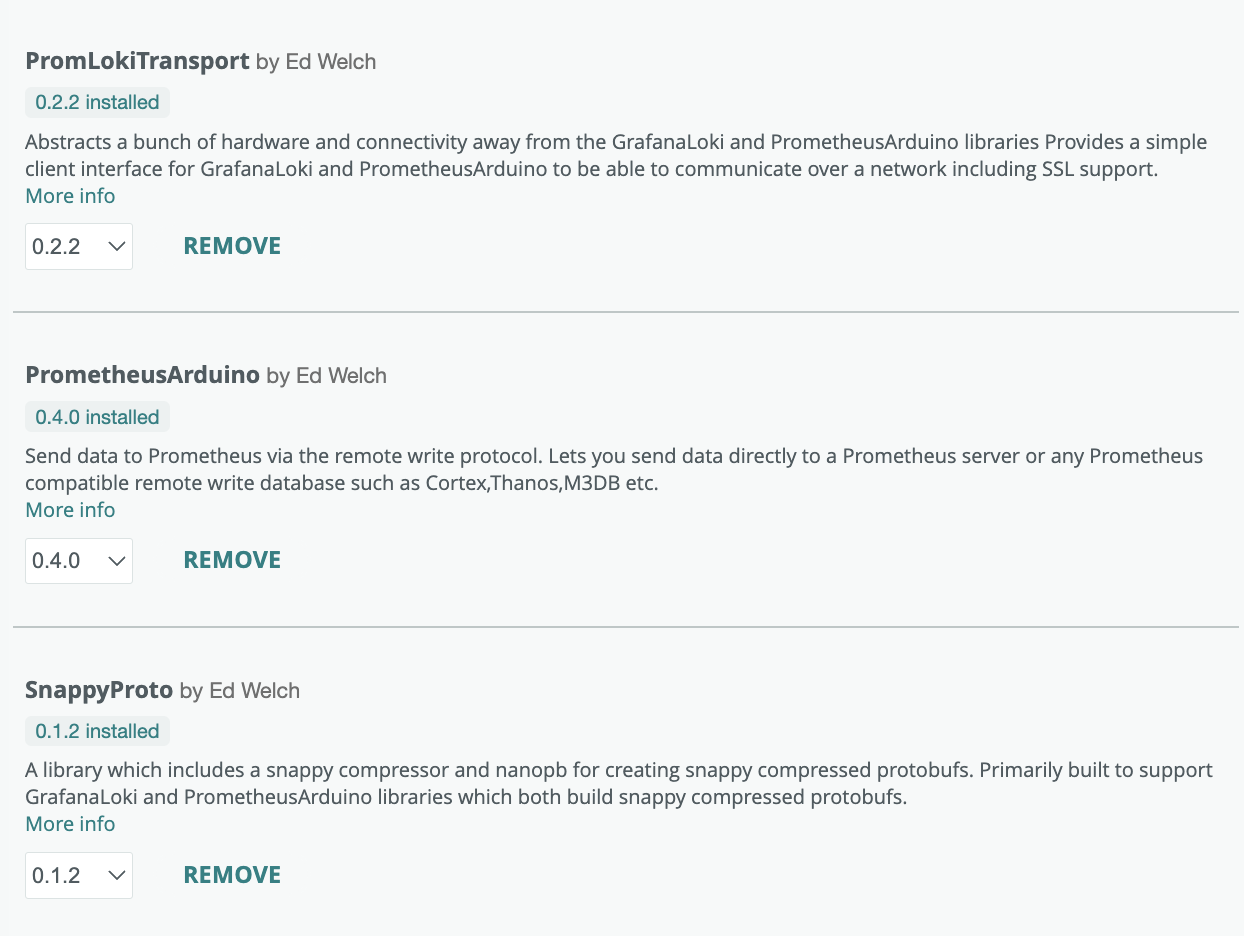 Arduino libraries for Prometheus.