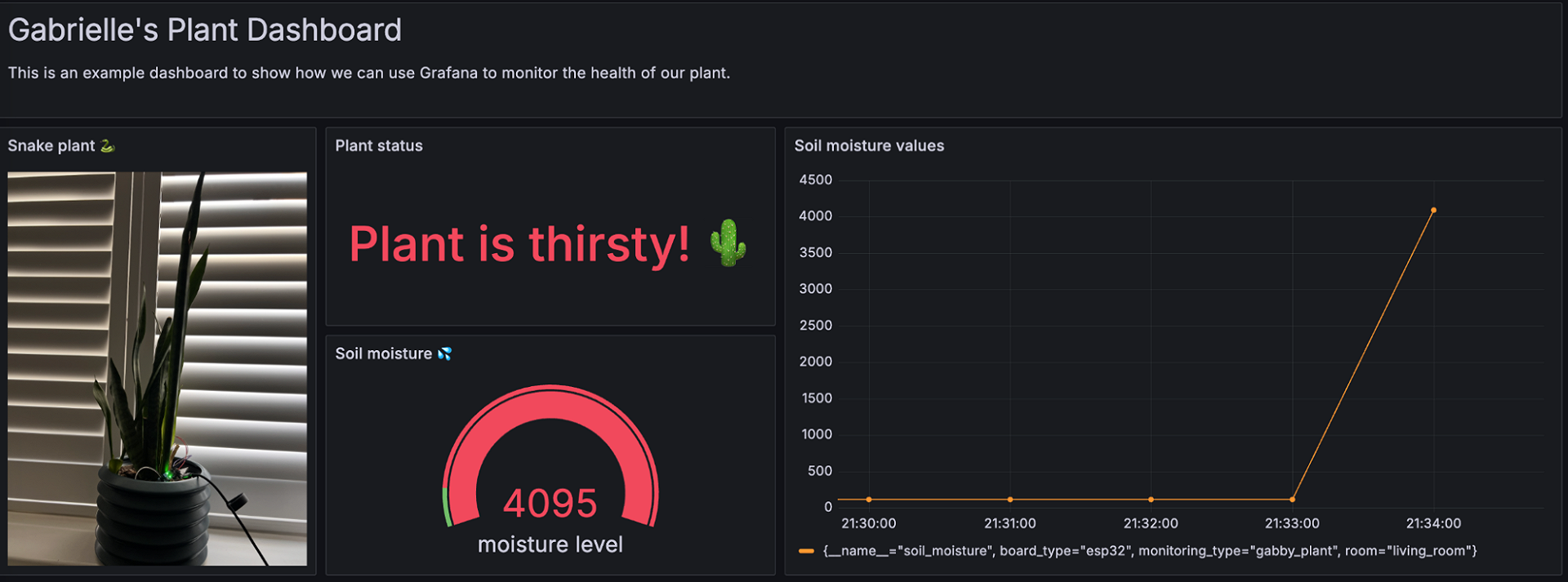 Grafana dashboard when the plant is thirsty